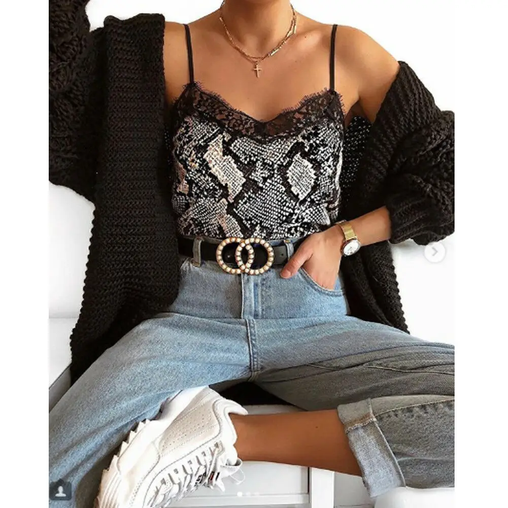 

Womens Silk Satin Camisole Cami Plain Strappy Vest Tops Sleeveless Blouse Tank Snake Print Party Clubwear Hot Sexy Clothes