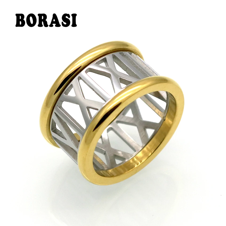 Известная марка, 12 мм, широкие золотые и серебряные кольца с римскими цифрами, обручальное кольцо с датой, роскошные ювелирные изделия из нержавеющей стали, женские кольца для женщин