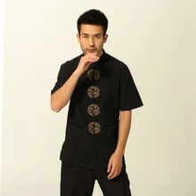 Стиль Китайская мужская хлопковая рубашка Кунг-фу летняя рубашка с короткими рукавами винтажный костюм дракона Танга Топы M L XL XXL XXXL