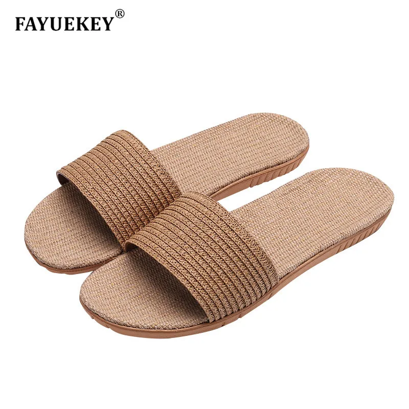 

FAYUEKEY 2020 Summer Men Linen Flax Home Slippers Floor Beach Outdoor Flip Flops Breathable Non-slip Slides Sandals Flat Shoes