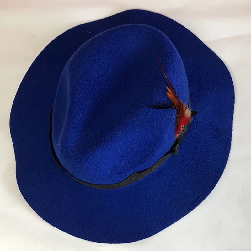 New British Style Wool Unisex Women's Hat For Lady Woolen Feather Headband Jazz Church Cap