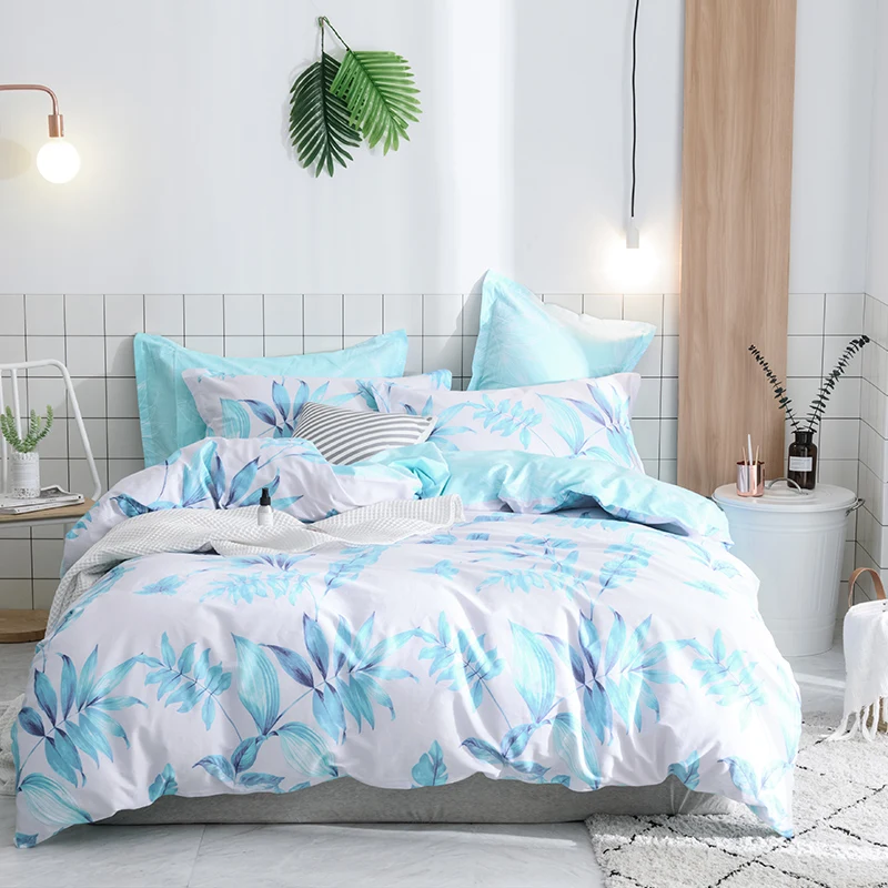 

Elegant White-Blue Printing Patterns Sheet Pillowcase Cotton Bedding Set 3/4pc Duvet Cover Set Bedding Set Twin Double FULL Size
