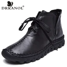 DRKANOL 2020 Caldo di Inverno Delle Donne Stivali In Vera Pelle Morbida Piatto Caviglia Stivali Per Le Donne Stivaletti Fatti A Mano Retrò Stivali di Pelle H7200