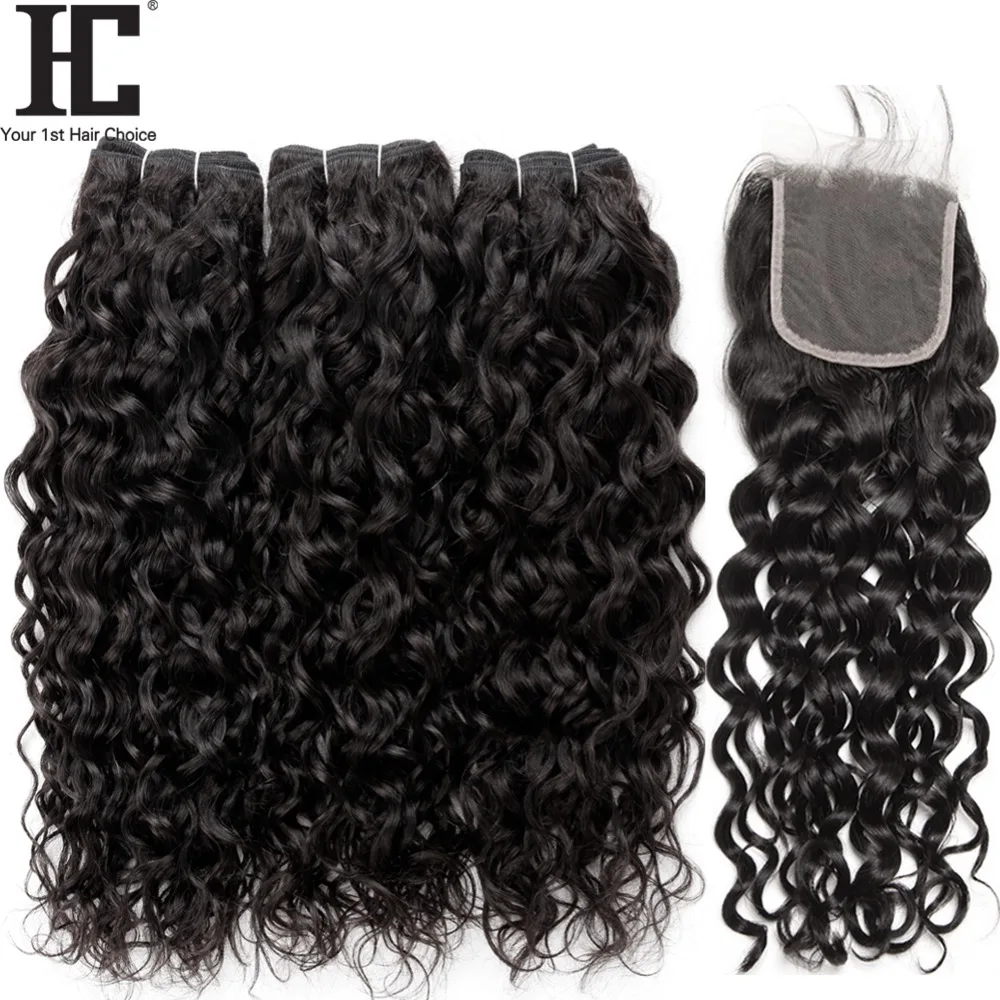 Hc Brazilian Water Wave Bundles With Closure 4 Pcs Lot Brazilian
