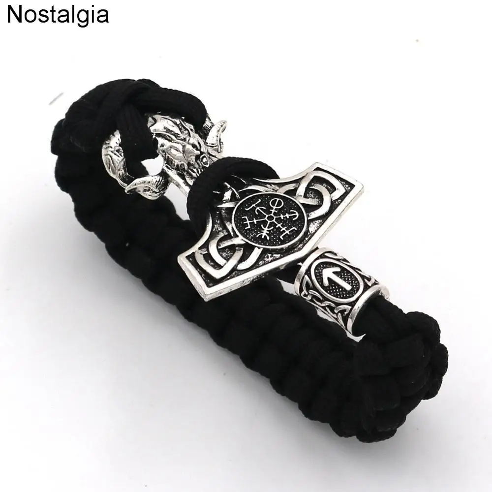 Мужской браслет WICCA RAM Charm Nordic Goat Thor Hammer женский ювелирный Vikingo с бусинами Runic DIY