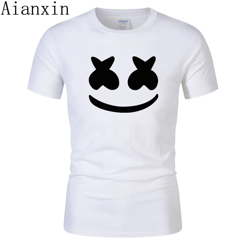 

2019 New brand T Shirts Men print funny marshmello face t-shirt short sleeve boy casual cotton homme tops tees Plus Size S-XXL