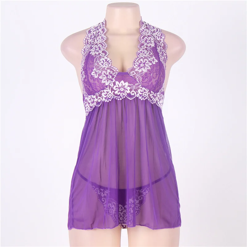 Сексуальная Женская Ночная Рубашка домашняя одежда для сна Muply кружевная Пижама Новое сексуальное ночное белье размера плюс кружевная ночная рубашка атласное нижнее белье - Цвет: Purple