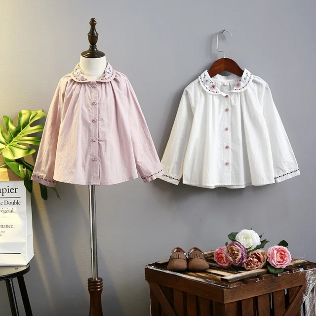 Buy Kids Spring Blouses Sweet Floral Embroidery Shirts