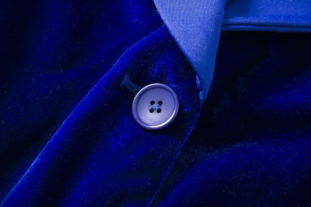 2019 autumn winter original single European American women brand velvet gun collar repair women jacket women fashion blue suit