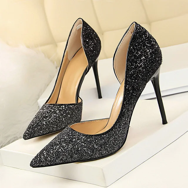 Туфли bigtree; женские туфли-лодочки; пикантные блестящие свадебные туфли на высоком каблуке; Модные женские вечерние туфли на очень высоком каблуке-шпильке; женская обувь - Цвет: 868-9 Black
