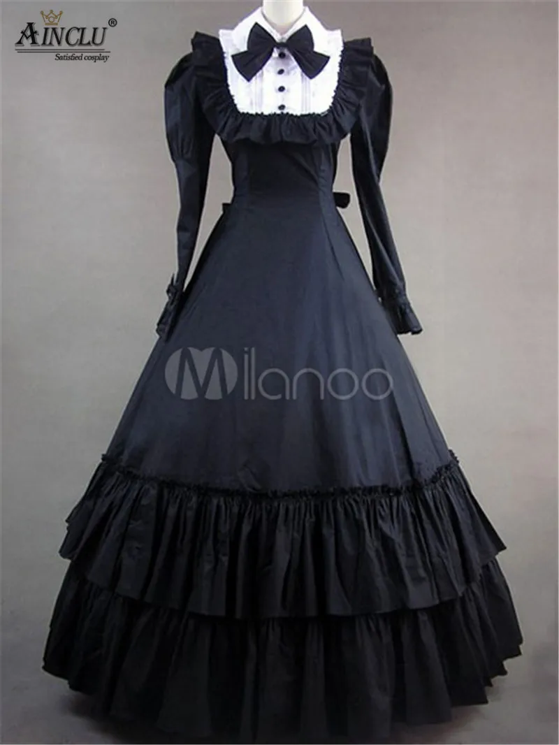 Classic-Lolita-Victorian-Black-Ruffled-Long-Formal-Gown-Dress-34061-0