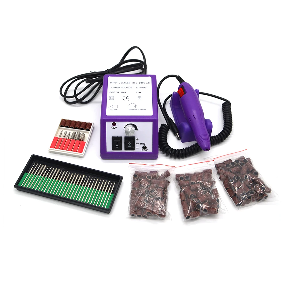 

Purple Professional Electric Nail Drill File Manicure Pedicure Polish Machine with 30pcs Nail Drill Bit +150 sanding bands