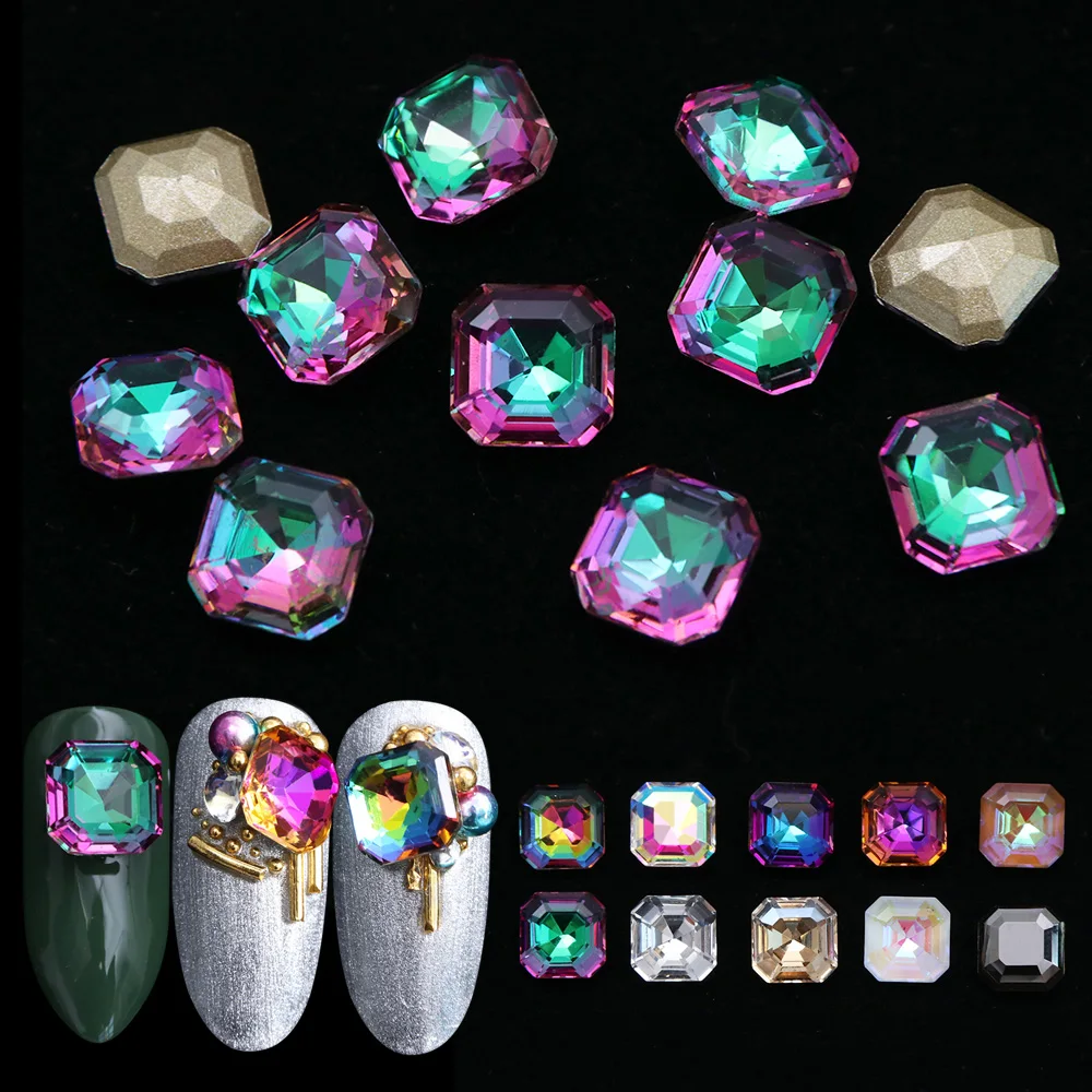

10pcs Flame Square Glass Rhinestones For Nails Art Decoration Stones Nail Crystals Sharp Bottom 3D Strass Charms Jewelry JI1004