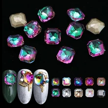 10 stücke Flamme Platz Glas Strass Für Nägel Kunst Dekoration Steine Nagel Kristalle Scharfe Untere 3D Strass Charms Schmuck JI1004(China)