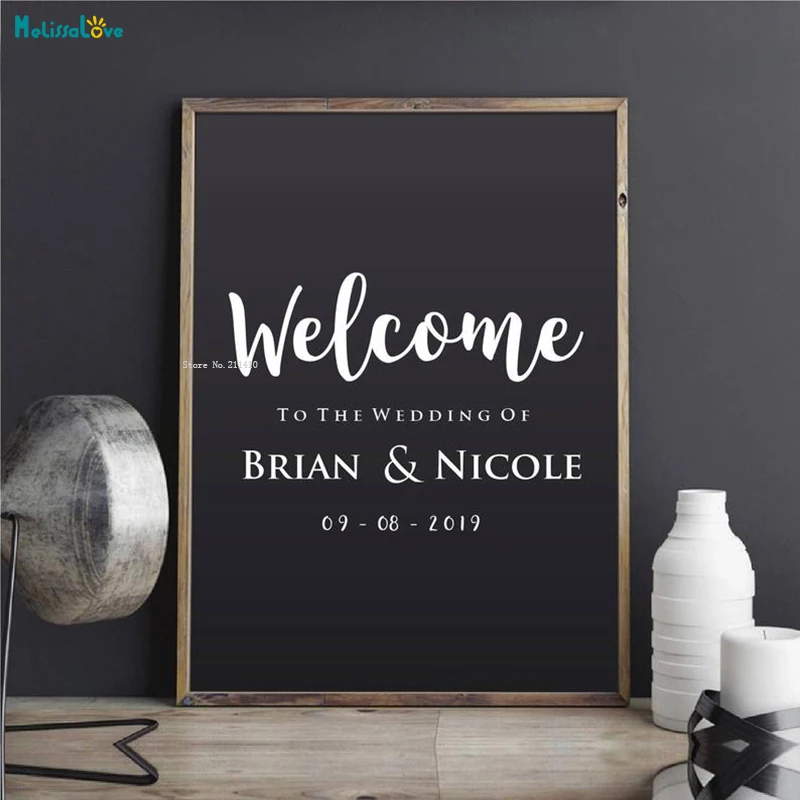 

Wedding Decoration Welcome Sign Personalized Name Date Sticker Removable Vinyl Waterproof Decal Painted for Display YT1501