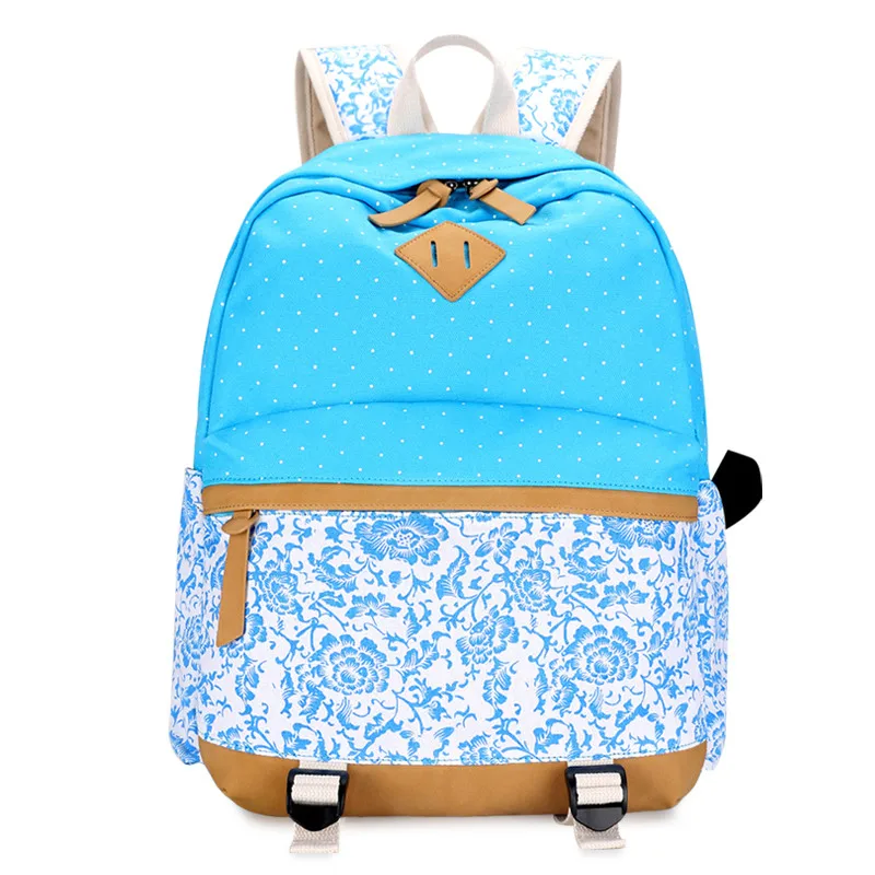

blue sky ladies printing backpack women travel bags canvas rucksack black flower backpacks for teenage girls laptop bag 15.6