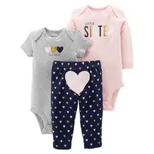 Комплект одежды для новорожденных мальчиков и девочек, новые модные топы с длинными рукавами+ боди с коротким рукавом+ штаны, комплекты из 3 предметов