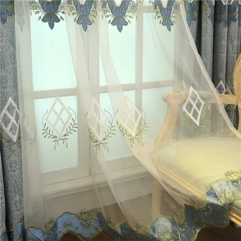 Европейская вышивка Blackout window Занавески для гостиной / спальни Luxury Voile Занавес для звездного отеля
