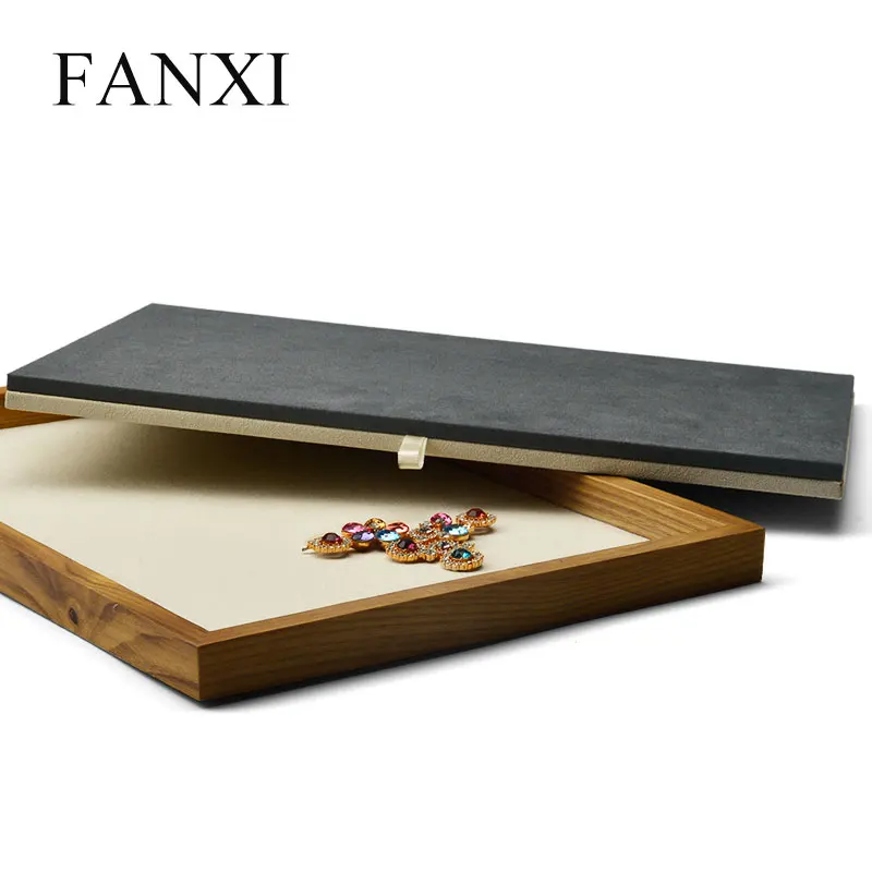 FANXI твердый деревянный Ювелирный стенд с микрофиброй Кольцо Кулон Браслет Дисплей лоток стол набор 2 цвета витрина Экспонент