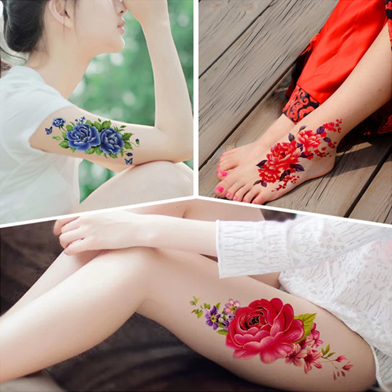 

Artificial Flowers Arm Shoulder Tattoo Stickers Flash Henna Tattoo Fake Waterproof Temporary Tattoos Sticker Women on Body