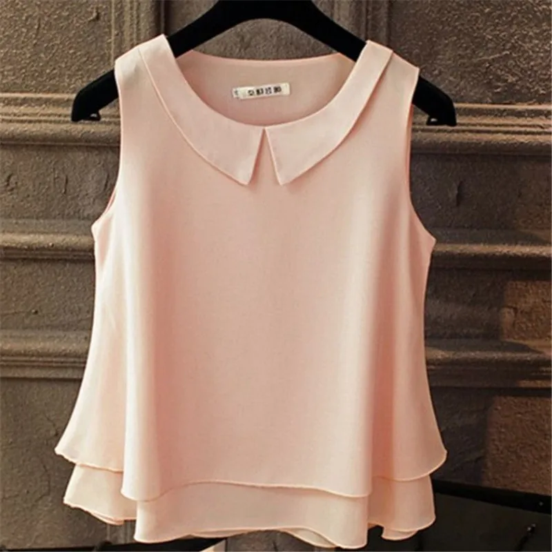 Women Blouses Chiffon Blouse Women Summer Woman Sleeveless Top Plus Size Korean Office Lady Shirt Halter Top Ruffle Blouse Shirt