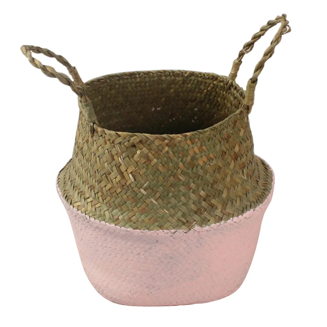 1x Seagrass Belly Storage Basket Shopping Bag Box Organizer Plant Pot