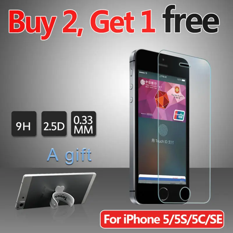 Buy 2 Get 1 Free Screen Protector Tempered Glass For iPhone 5S 5 5C SE Transparent Protective Film for Apple iph5 i5 1gift