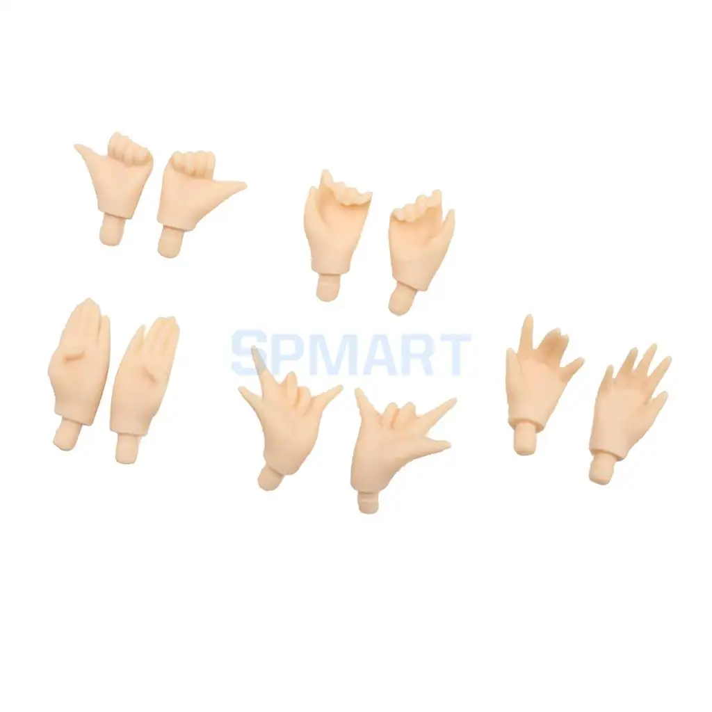 Doll Custom Body Parts - 5 Pairs White Skin Tone Hands for 12inch RBL Neo Blythe Pullip Licca Momoko Accessories
