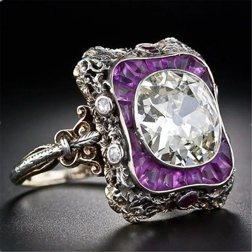 

Luxury Vintage Purple Square Cut Shining AAA Zircon Ring with large CZ Stones Ring for Women Fashion Jewelry Rings SZ 5-12