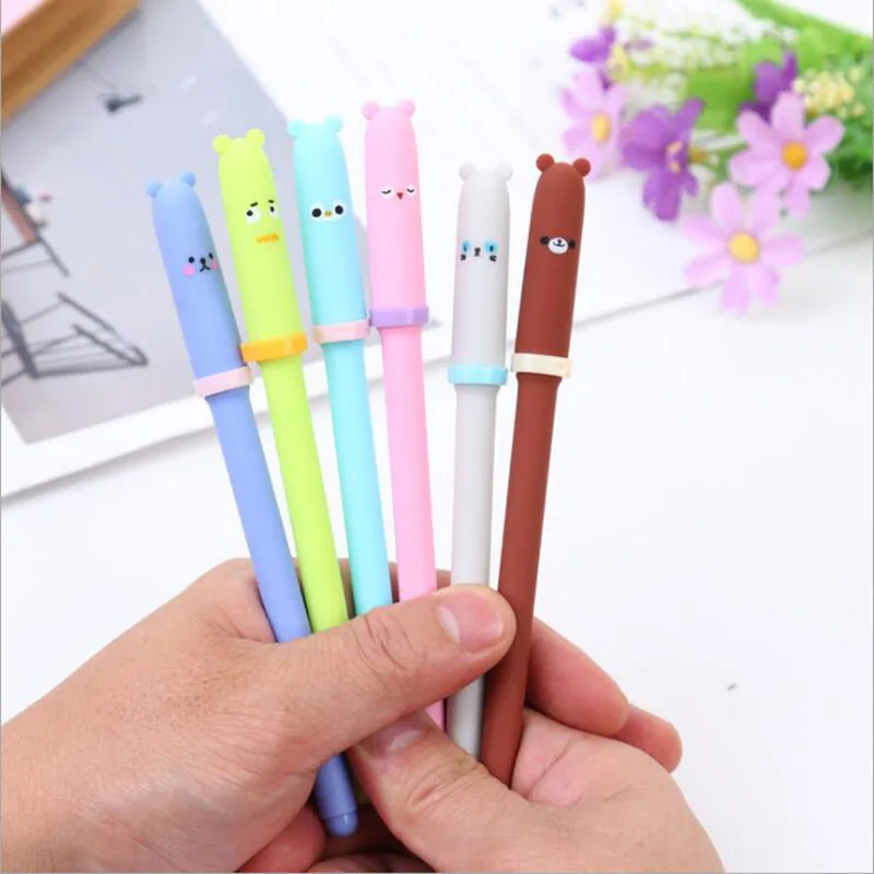 

2pc 0.5mm Cute Cartoon Bear Neutral Pen Plastic Pen Black Refill Child Student Learning Stationery Gift School Supplies