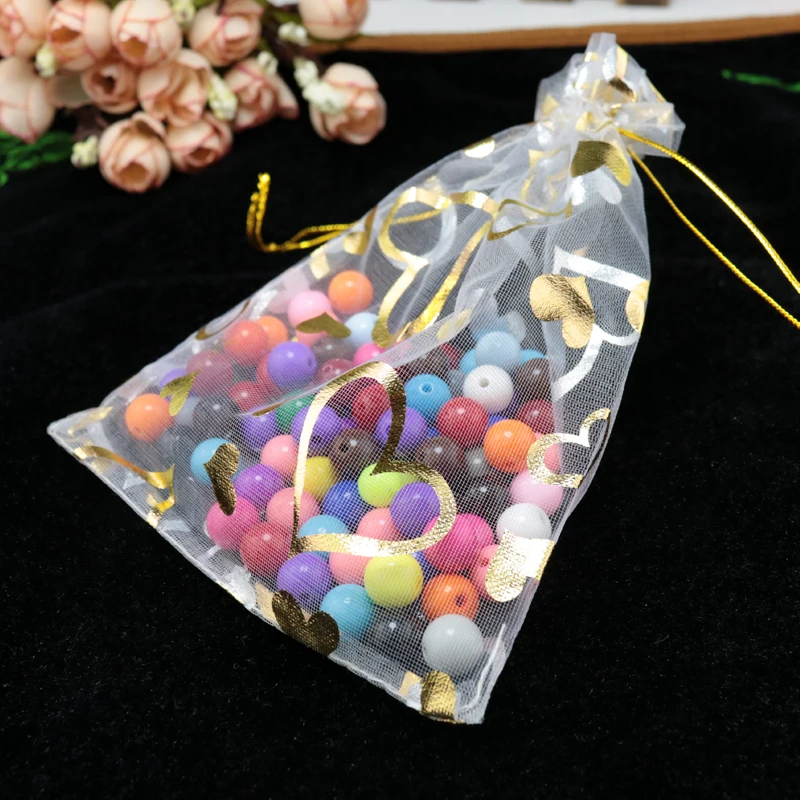 

100Pcs/lot 15x20cm White Organza Bag Heart Design Wedding Favor Candy Gift Bag Cosmetics Gifts Jewelry Packaging Bags Pouches