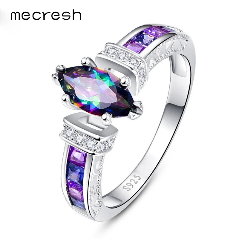 

Mecresh Silver Plated Bridal Rings for Women Purple Marquise AAA+ Cubic Zirconia Ladies Ring Wedding Engagement Jewelry JZ080