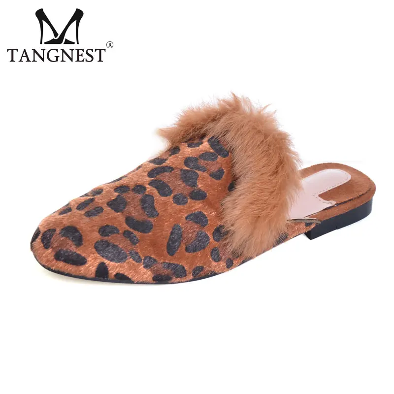 faux fur mule flats