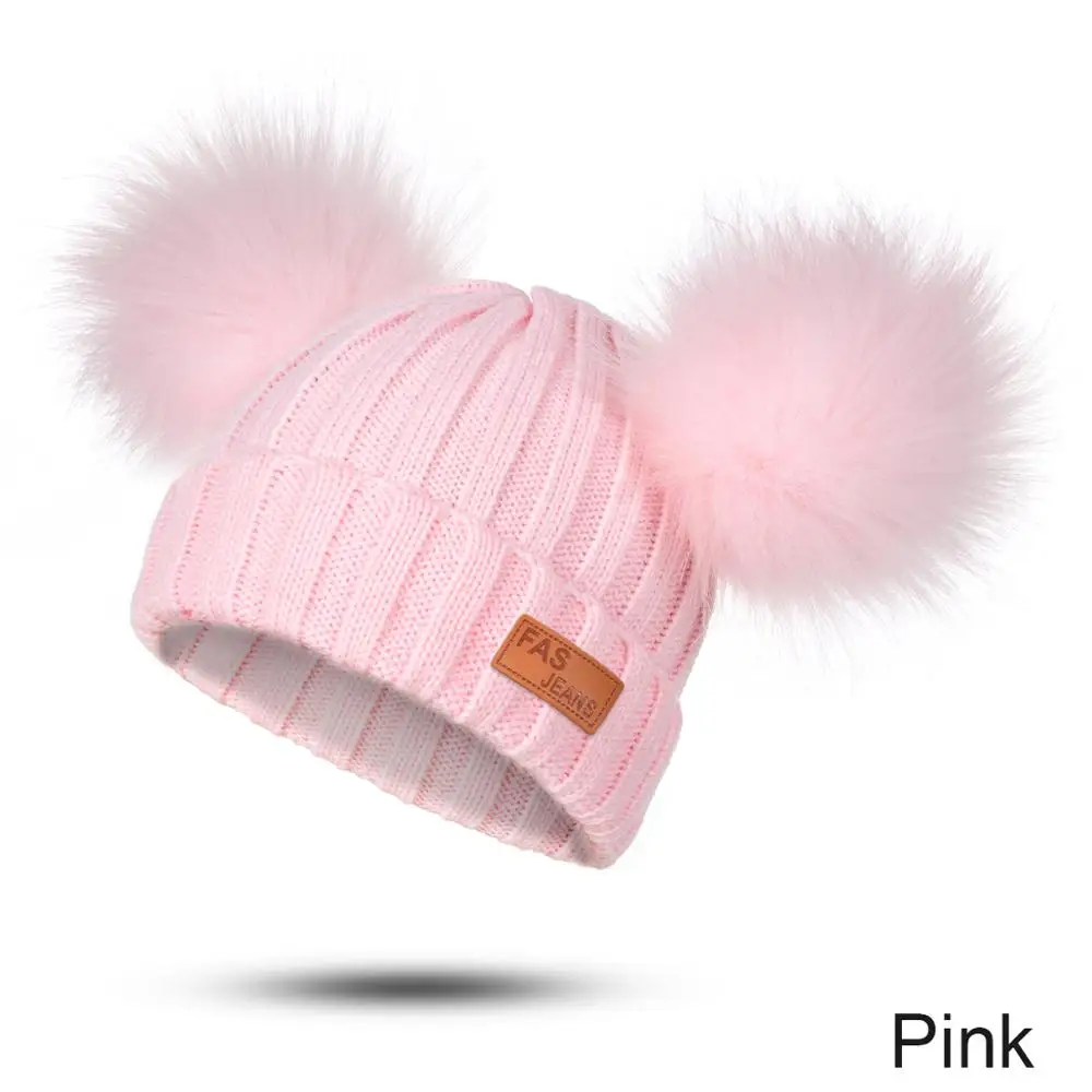 Модные детские зимние шапки для девочек и мальчиков; однотонные теплые удобные вязаные шапки с помпонами; сезон осень-зима - Цвет: 12
