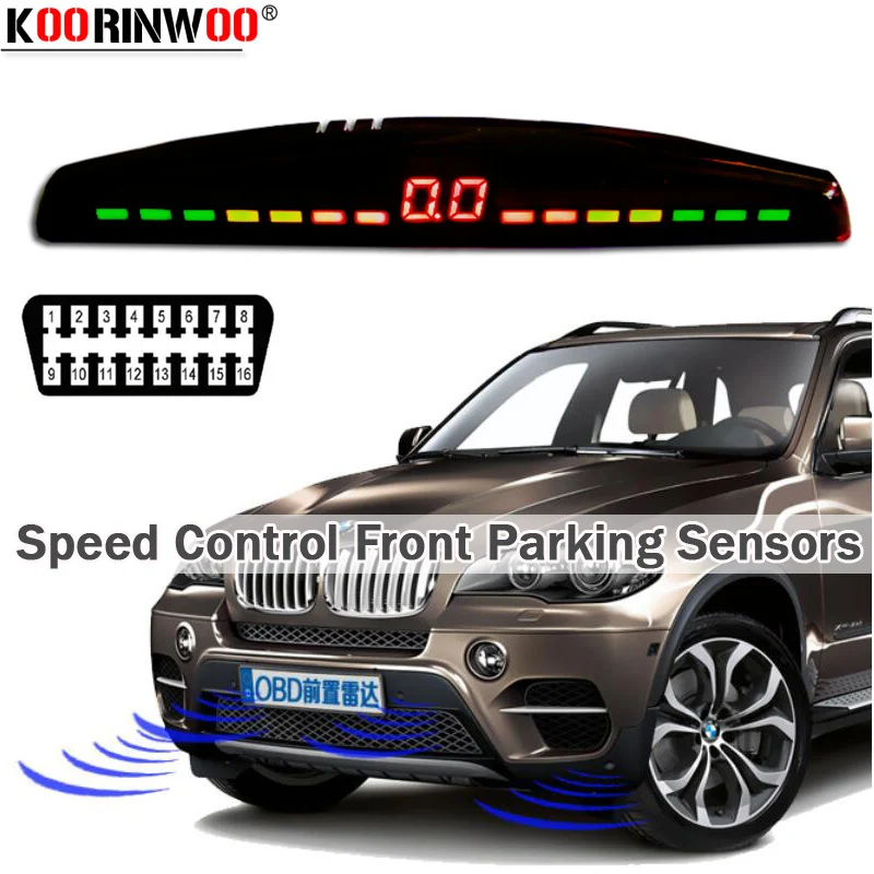 

Koorinwoo Latest LED Monitor Colorful OPS Speed System OBD 18.5mm Auto Parktronic Car Front Sensors 4 Radars Alert Buzzer Back