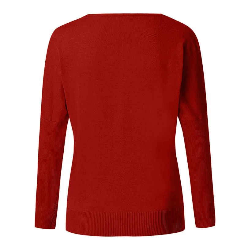 New Fashion Women Autumn Winter Batwing Sleeve Solid Knitted Casual Daily Sweater Brief Pullover Tops Blouse #4F09 (13)
