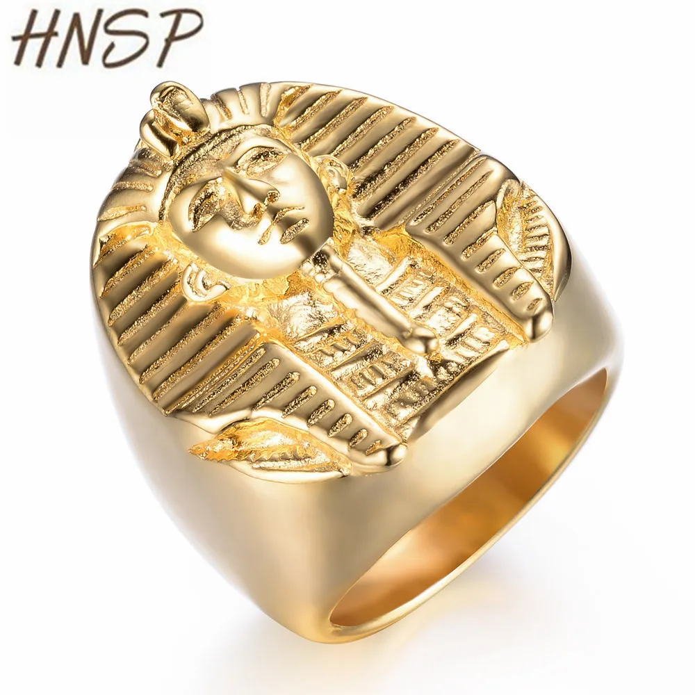 cheap HNSP Vintage Egyptian Pharaoh King Gold Finger Ring For Men Fashion Jewelry Male Rings Anel