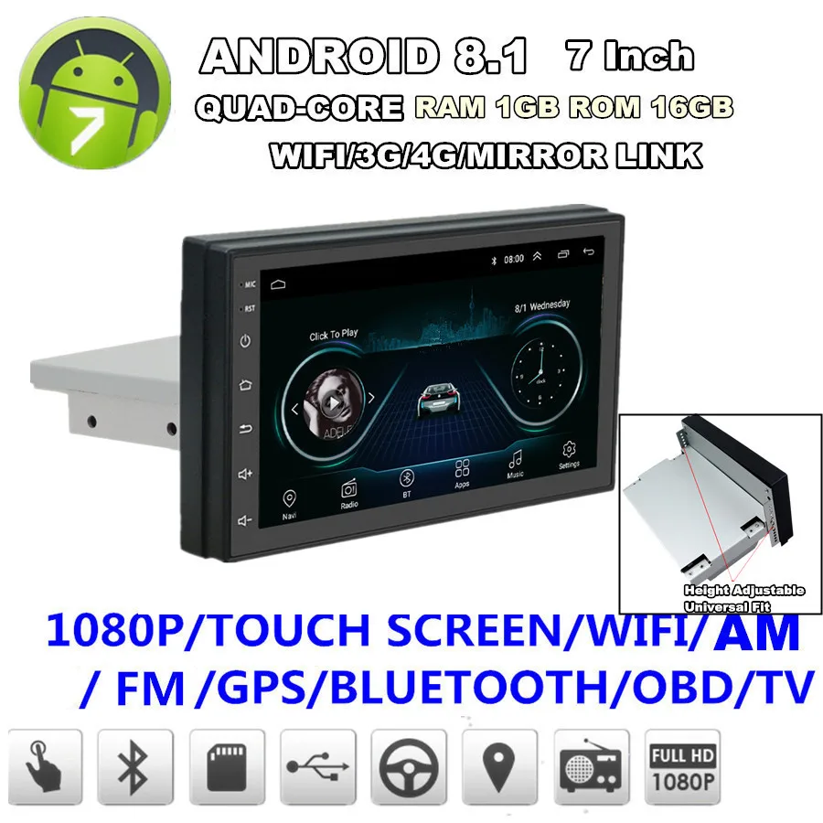 7/" HD 2Din Android 8.1 Touch Screen Quad-Core GPS Wifi 3G 4G BT DAB Mirror Link