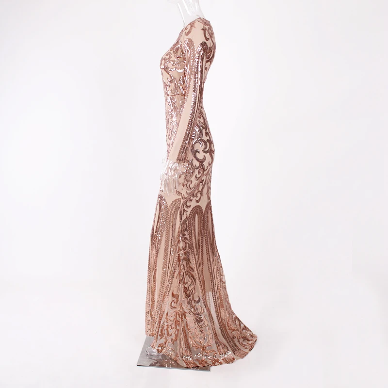 Robes Manches Géométrique Paillettes Robe Étage Longueur Fête Pleine Maxi De Or O Soirée Cou ybYf76gv