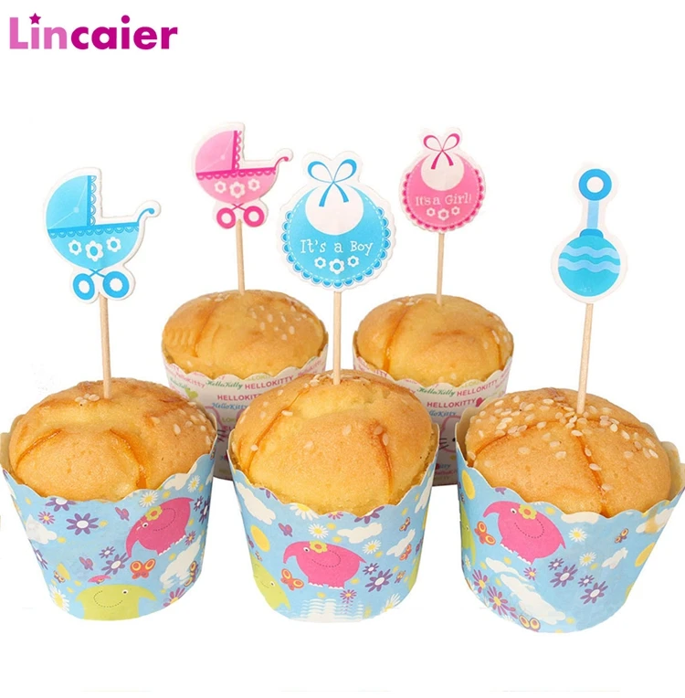 Lincaier 18 шт украшения для кексов Babyshower мальчик девочка вечерние украшения его девушка для вечеринки в честь рождения мальчика поставки пол раскрывает