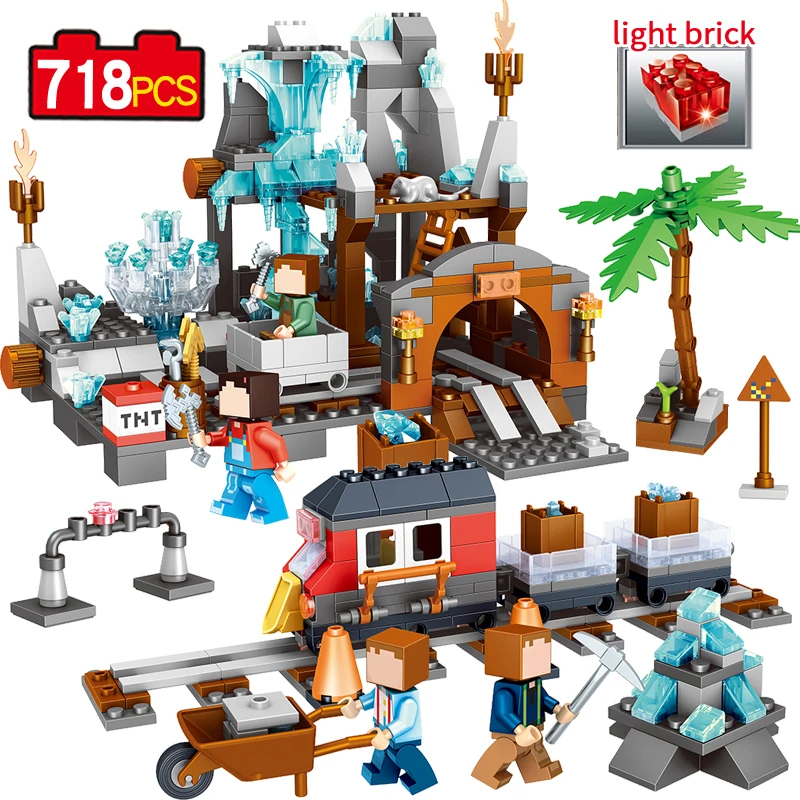 

Fairy Tale movie Ice Minecrafte with light Blocks Compatible Legoe Frozens Princess Figures Castle Model for Girl Toys