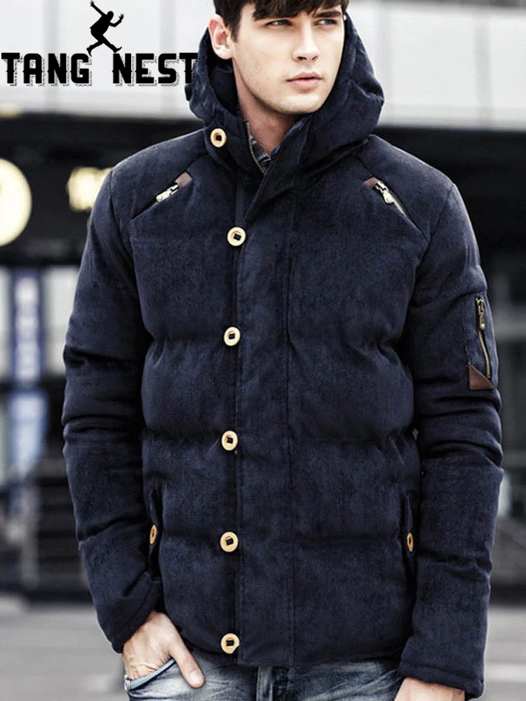 TANGNEST Men's Parka 2019 Winter Men Jacket Coat Corduroy Hooded Solid ...