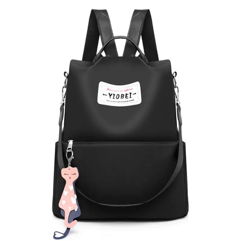 Модный женский рюкзак, женский рюкзак, водонепроницаемый нейлоновый школьный рюкзак, противоугонная сумка на плечо - Цвет: Черный