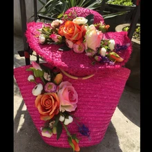 Personalizar bolsa de paja sombrero de paja strawhat casquillo de la playa bolsa de playa conjunto protector solar