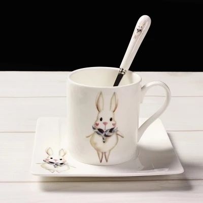 

Coffee cup cute cartoon animals with spoon dish ceramic mug creative afternoon tea cup