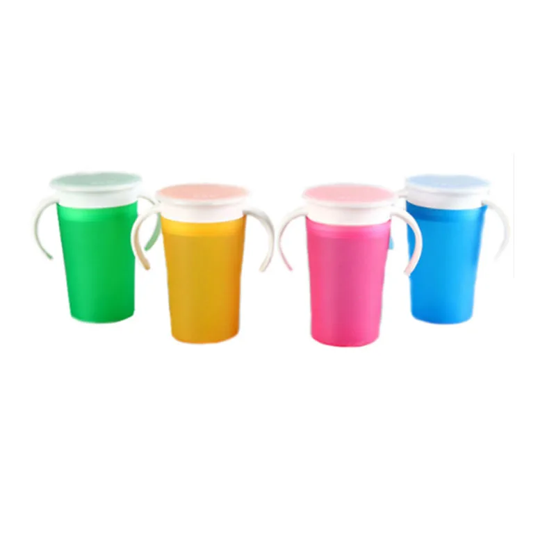

360 Degrees Can Be Rotated Baby Learning Drinking Cup With Double Handle Flip lid Leakproof Infants Water Cups Bottle XYB008