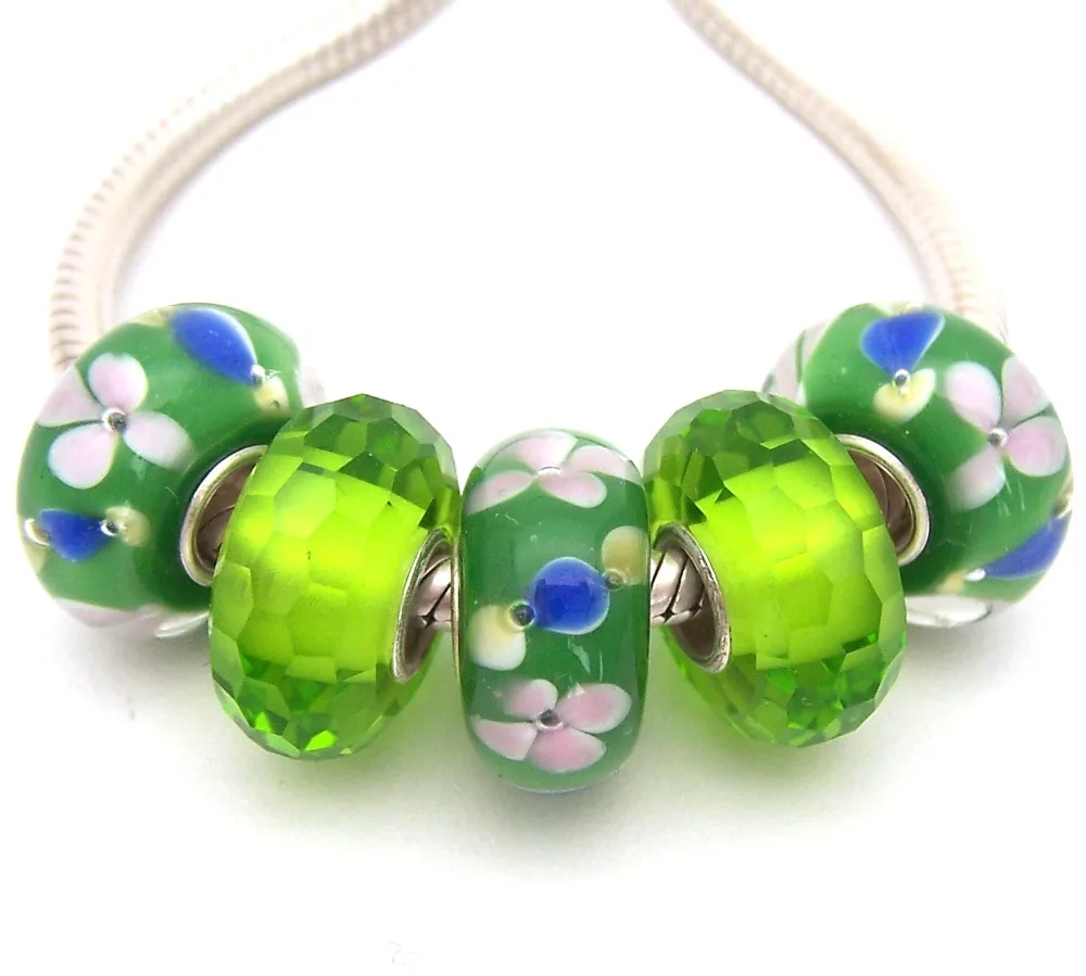 

SBJWG636 5PCS 100% S925 Sterling Silver Beads Murano Glass beads Fit European Charms Bracelet charms diy jewelry Lamp work