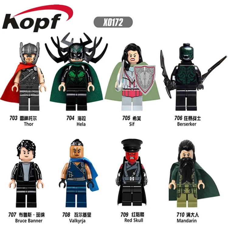 

Super Heroes Racing Hela Thor Bruce Banner Berserker Red Skull Valky Building Blocks Bricks Action Toys For Kids X0172