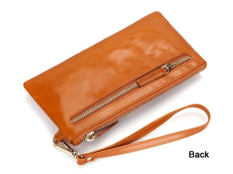 Best Quality! Women Oil Wax Genuine Cowhide Leather Long Zipper Wallet Lady Fashion Clutch Purse Bag With Strap 7 colors 2153