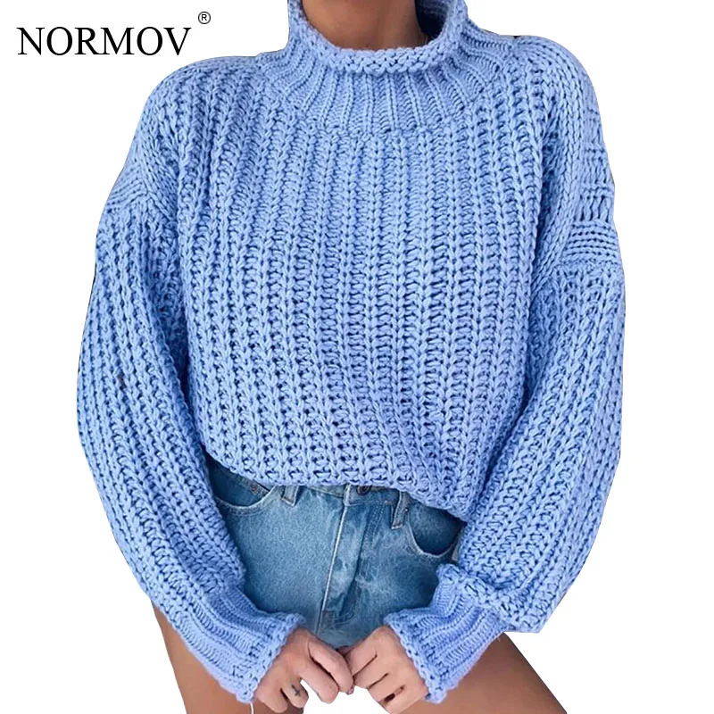 

NORMOV Autumn Winter Women's Warm Round Neck Soft Sweaters Candy Color Chic Short Braided Sweater Pullovers Sleeve Loose Sweater